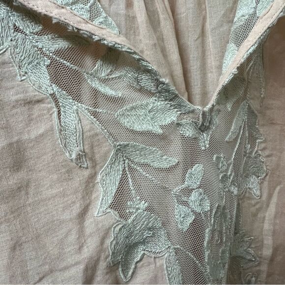 Free People Shimla Peach Ivory boho peasant lace Embroidered Split Neck Top XS - Picture 10 of 16